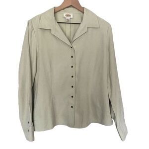 Talbots Petites Large Light Green Long Sleeve Snap Down Collared Shirt LP